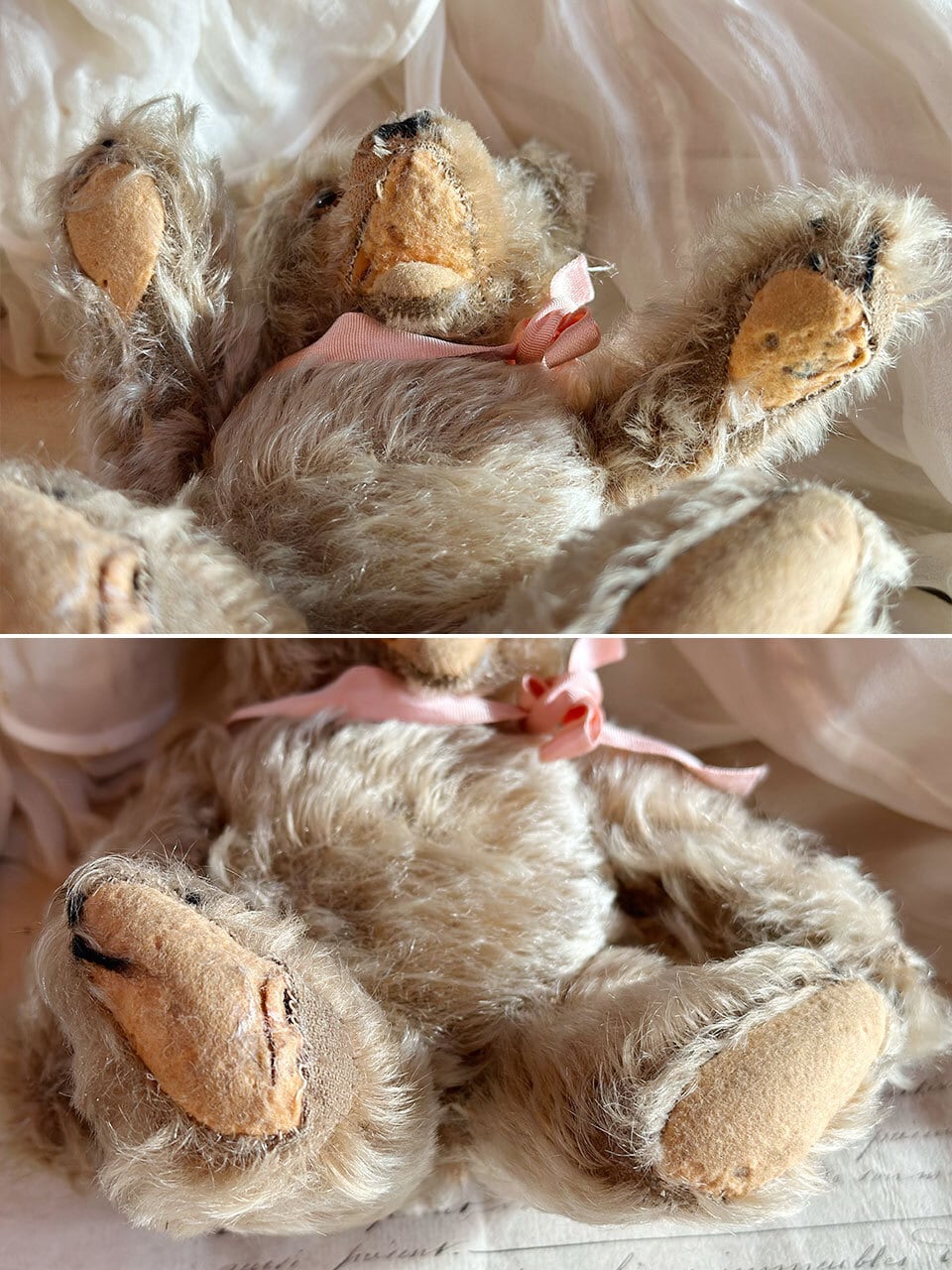 ピンクリボンのオープンマウスベア くま ぬいぐるみ | Brocante de La