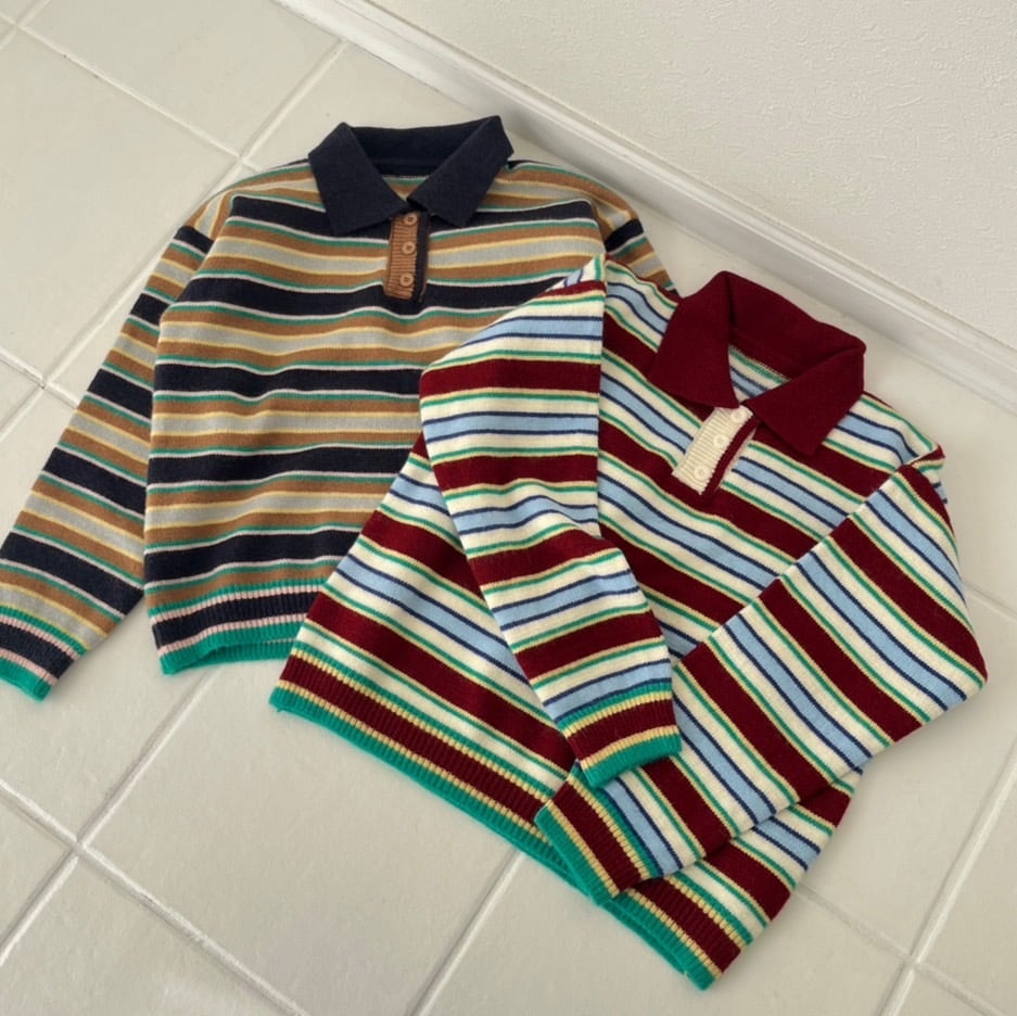 ボーダーポロ風ニットセーター_LN03675