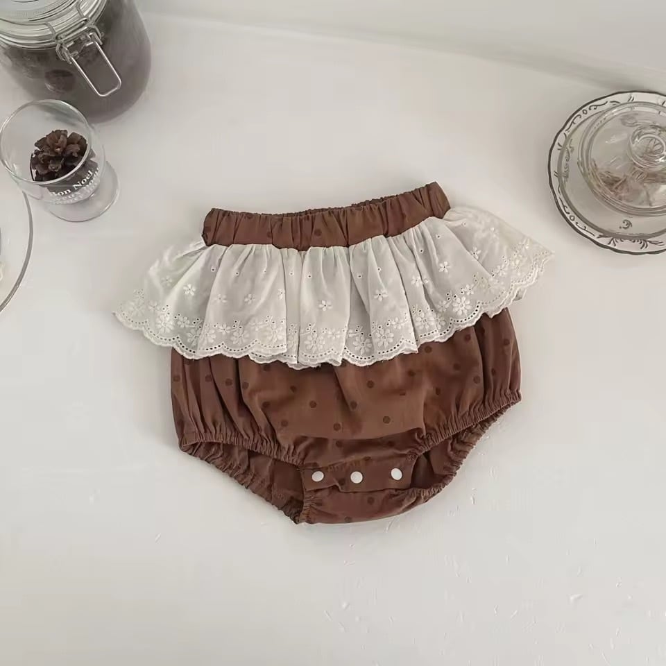 ブラウンドットフリルレースブルマ