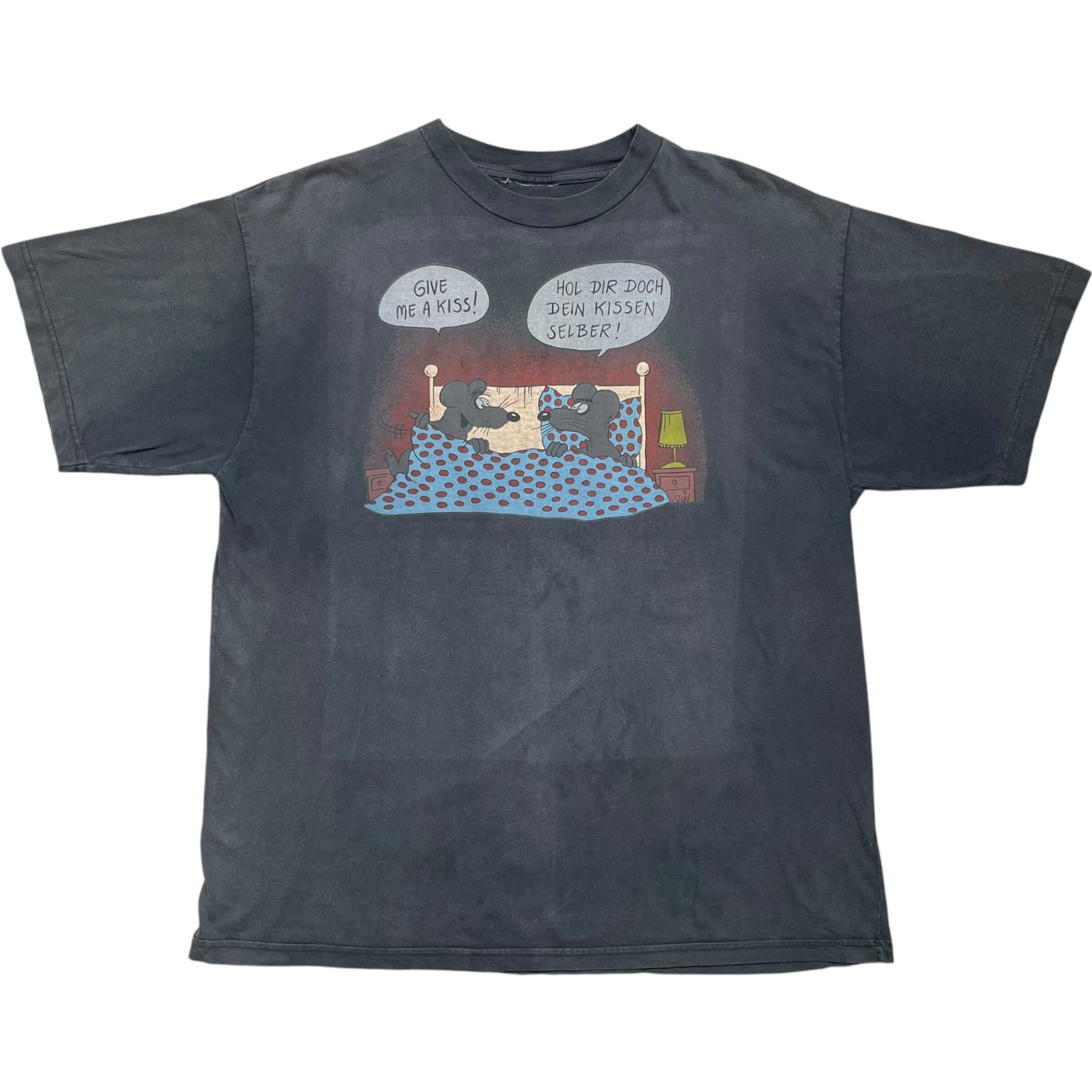 《XL》 unknown Tシャツ 色落ちブラック コミックプリント ネズミ no.6725