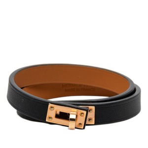 エルメス ケリー ドゥブルトゥール T2 ブレスレット ブラック ピンクゴールド金具 ヴォースイフト レディース HERMES 【中古】