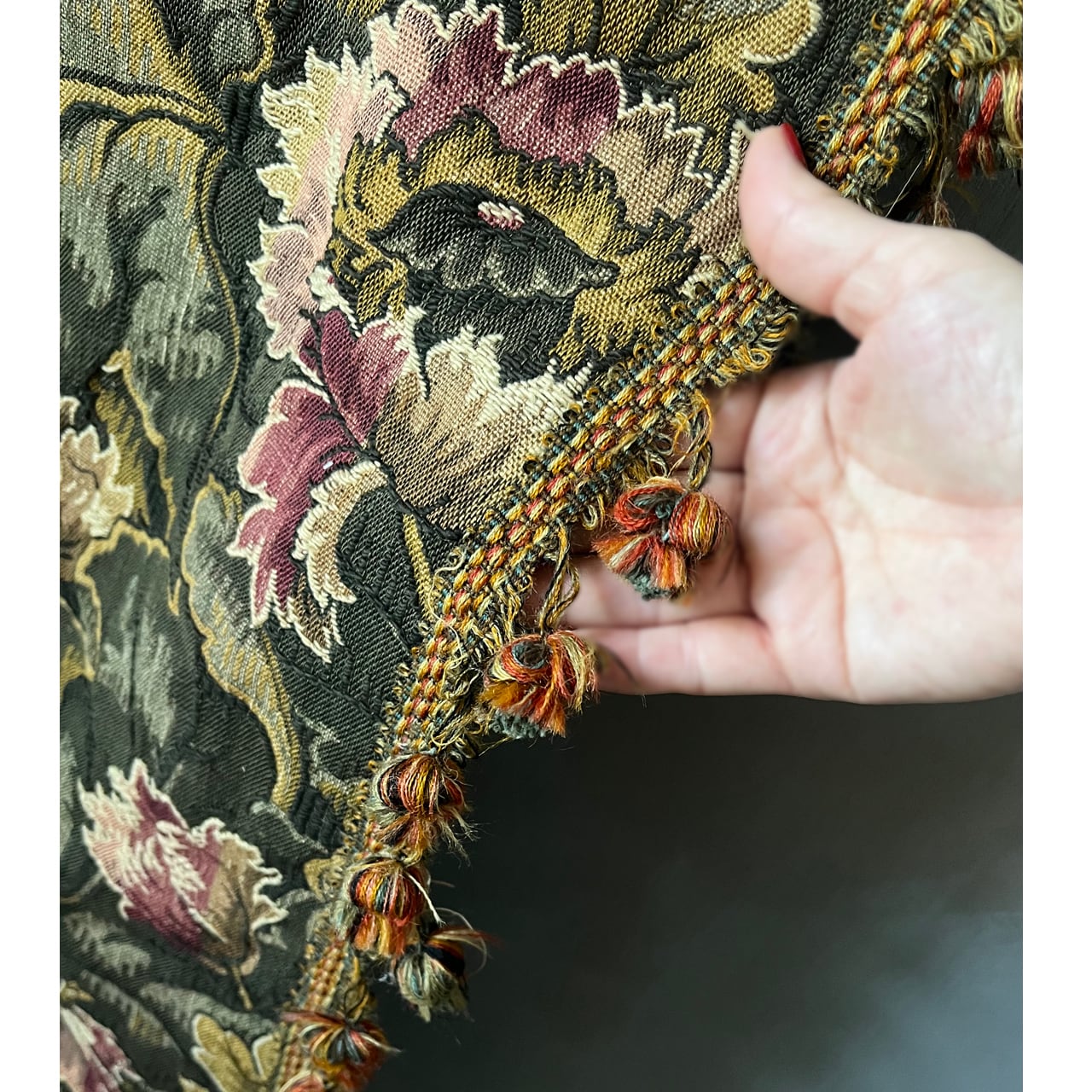 Vintage Fabric生地 ワイルドポピー柄のジャガード織り 約102×60cm 他 フランス製