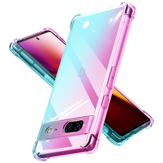 PNEWQNE 対応Google Pixel 7 用のケース グラデーション クリア 全面保護カバー 耐衝撃 衝撃吸収 tpu 耐震 ソフト軽量 薄型 落下防止 米軍MIL規格 透明 耐久 黄変防止 指紋防止 滑り防止 人気 携帯カバー ピンク+緑 WY70-07
