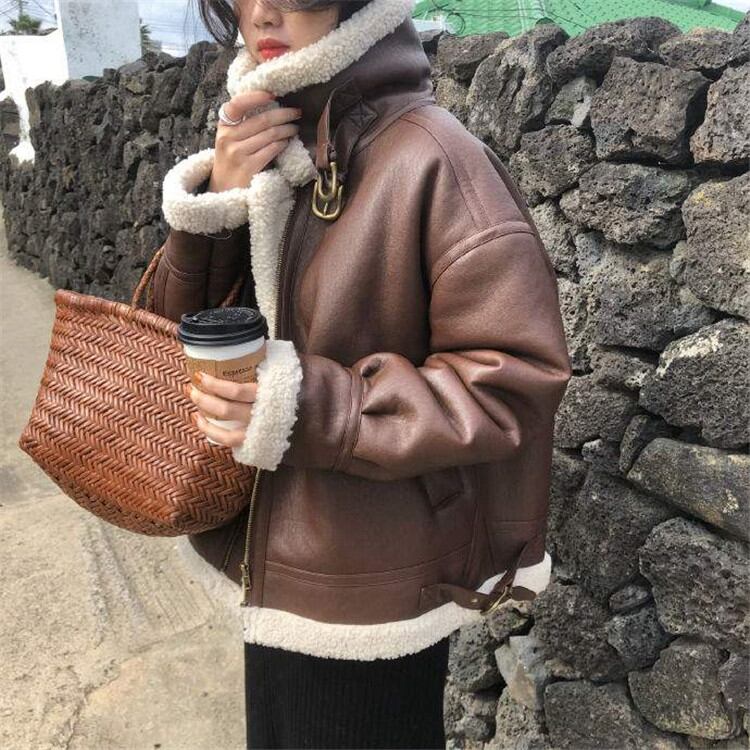 目玉商品 韓国ファッション レザー オートバイ服 ジャケット 毛皮 チェスターコート