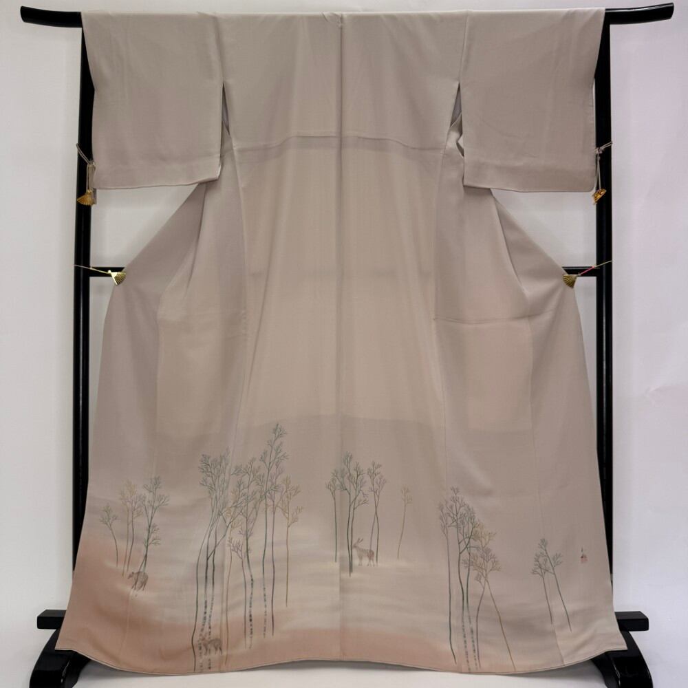 色留袖 結婚式 紋付 リサイクル着物 正絹 裄67cm L size リメイク 中古 礼装 リユース 6407