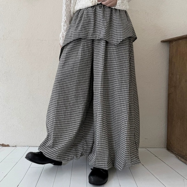 Layered-Style Check Balloon Pants 01488
