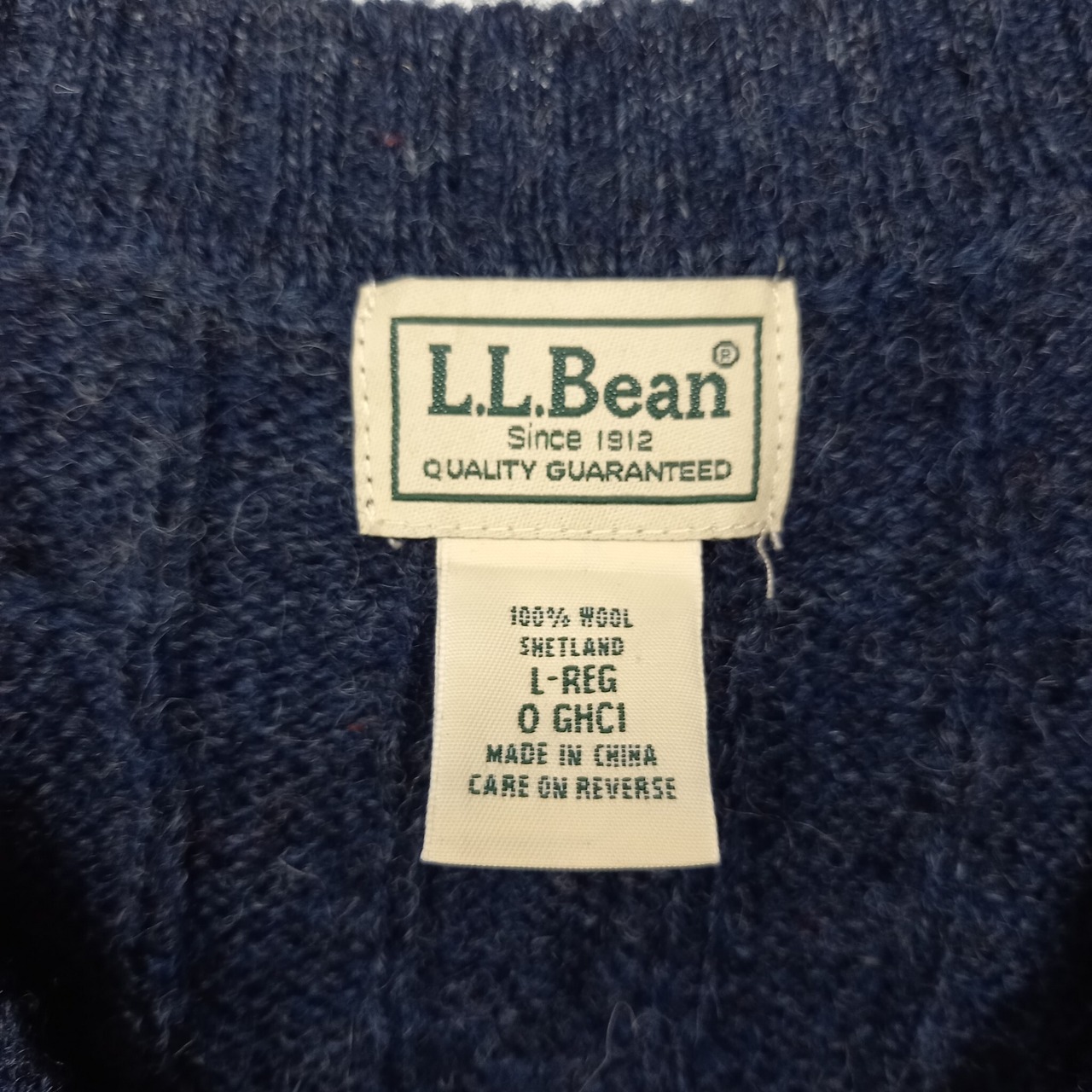 エルエルビーン　ケーブル　ニットベスト　セーター　ウール　アラン　ネイビー　L