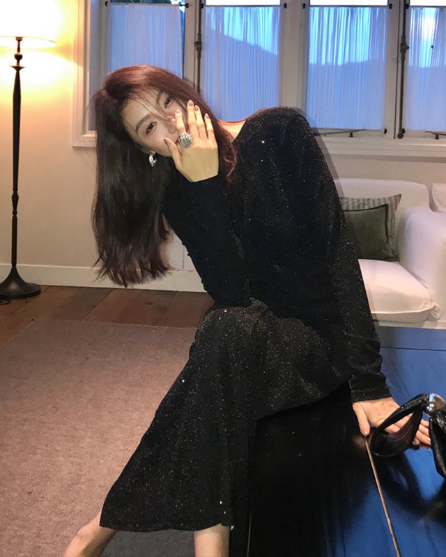 グリッターツイストロングワンピース　A25087