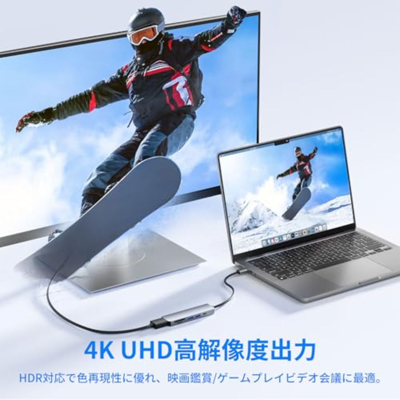 USB-C ハブ 6-in-1「4K HDMI映像出力+PD 100W 急速充電+USB3.0高速データ転送+SD&TFカードスロット搭載」HDMI Type C アダプタ 在宅勤務 設定不要 MacBook Pro/Air、iPad Pro、iMac、XPS、Surface Goなど対応