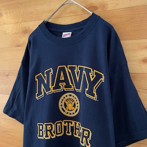 【SOFFE】NAVY BROTHER アーチロゴ プリント Tシャツ L US古着