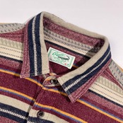 Crocodile クロコダイル ボーダー BD ボタンダウン 長袖 ネルシャツ M/ボルドー系 メンズ