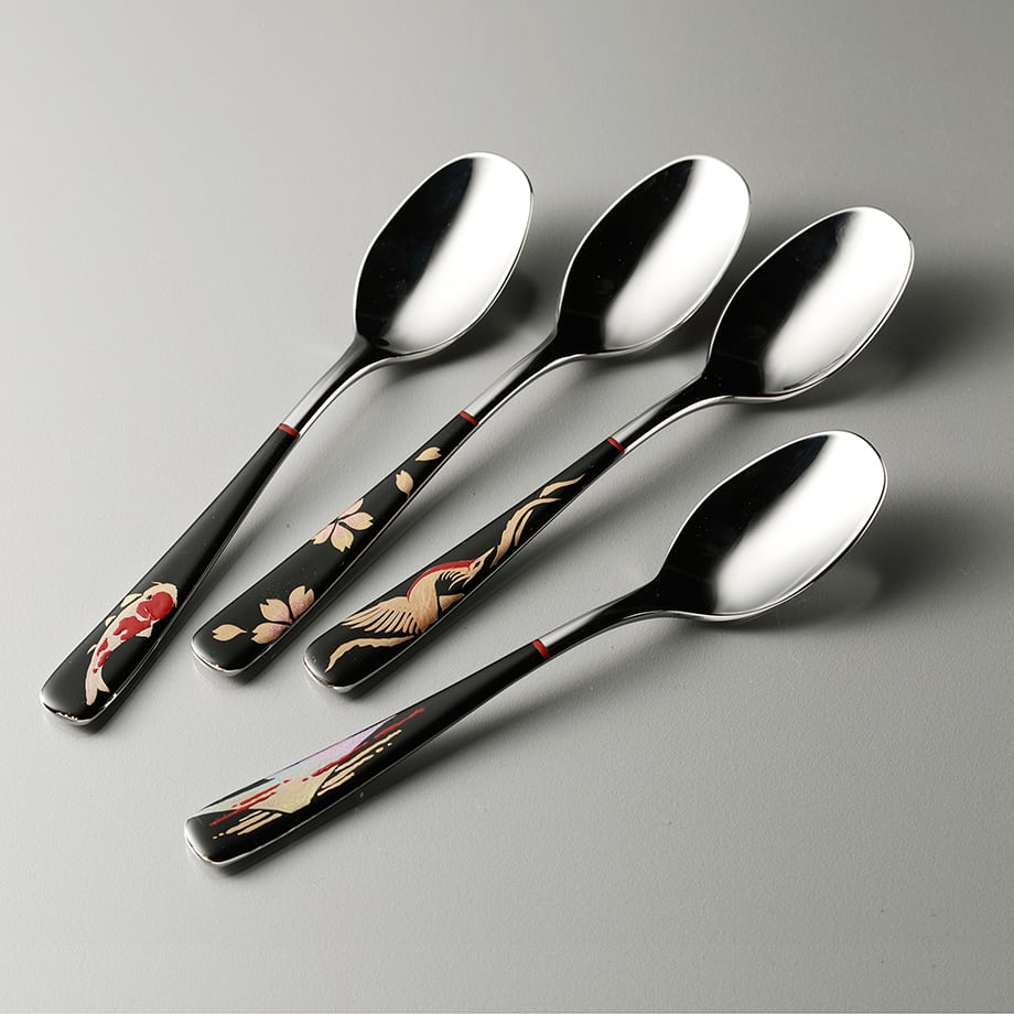 三条仏壇 蒔絵入りなめらかカレースプーン1本（黒塗り）絵柄4種あり