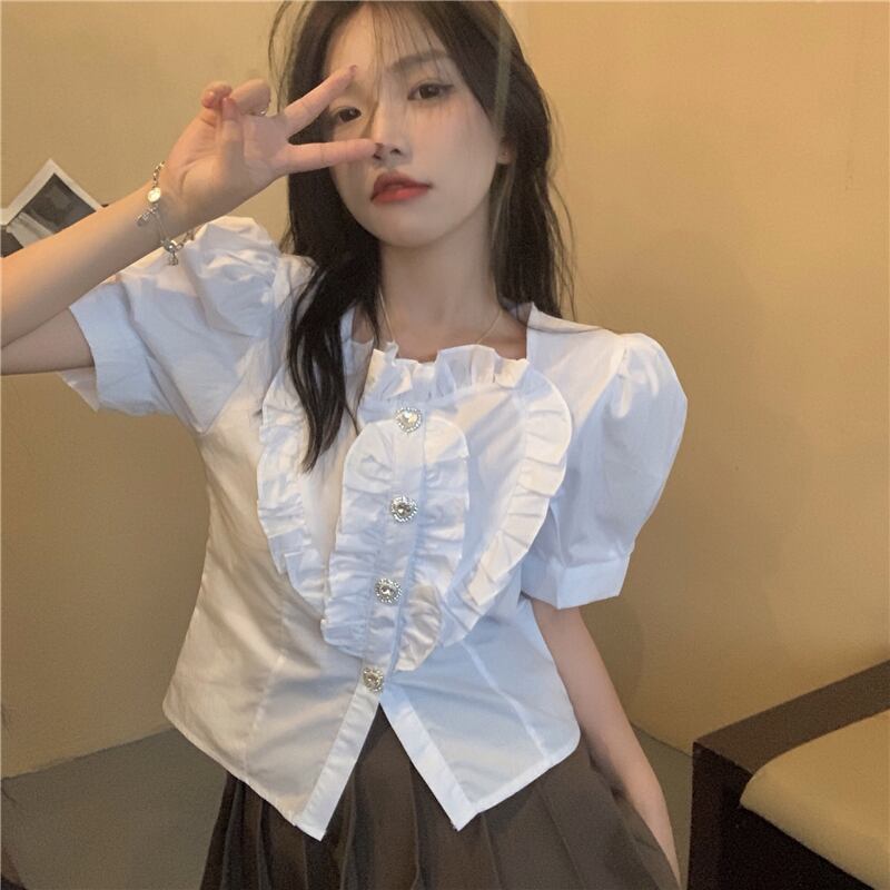 ホワイトシャツ サマースタイルスリーブトップス 夏物 スクウェア YY-ファッション32127399748