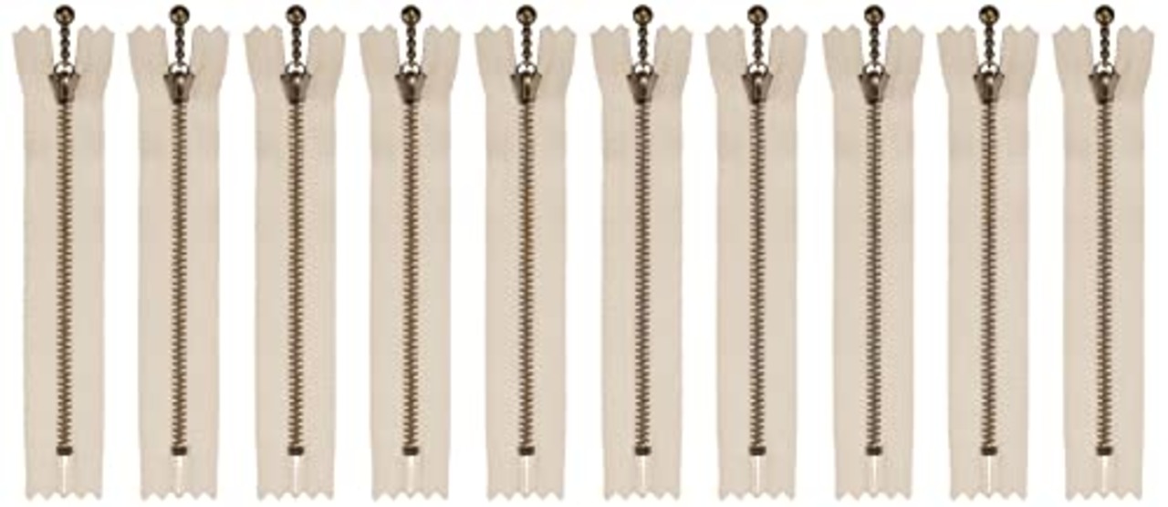 Y.K.K アンティークゴールド 玉付き ファスナー 止め 10本入 長さ12cm #572 濃いベージュ 3GKB-12