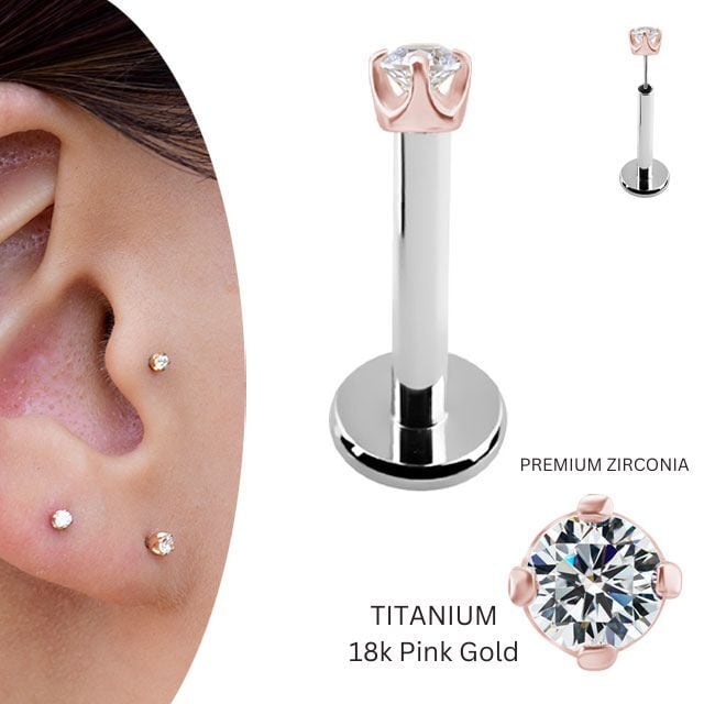 2mm 立爪 18金 ピンクゴールド ピアス プッシュピアス 20g 18g 16g 14g