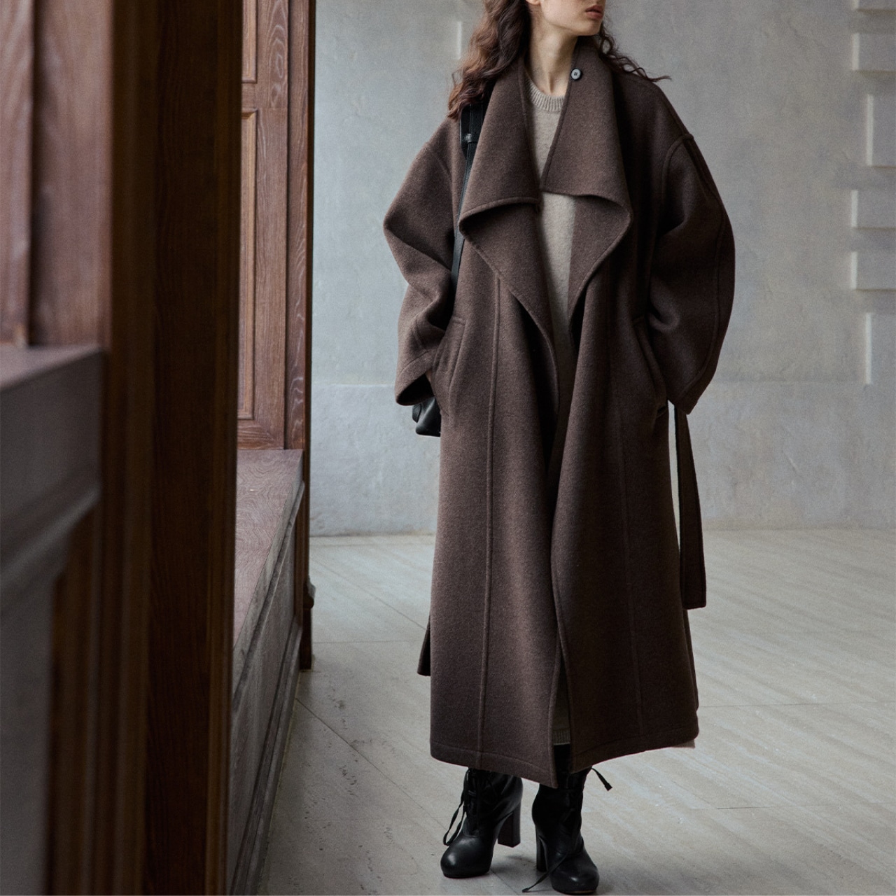 Oversized Wool Blend Drape Coat T3672
