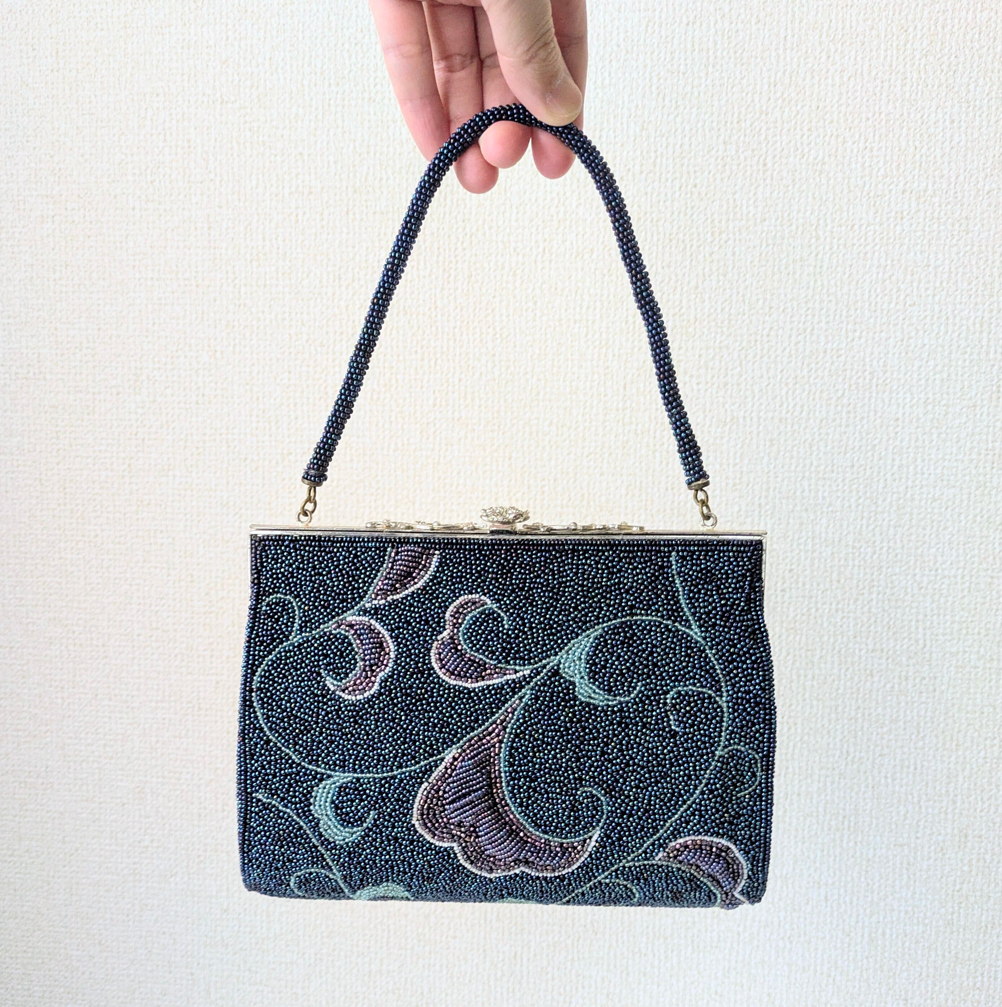Vintage】ビーズ刺繍バッグ プリンセスTOKYO 青 紫 唐草文様