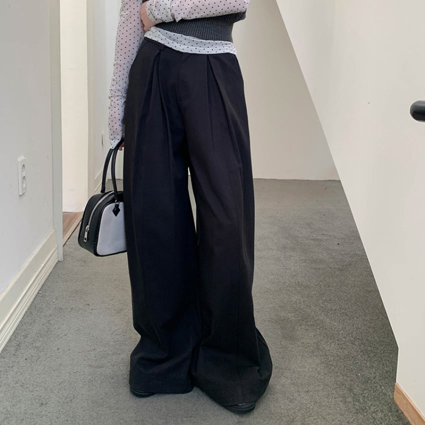 tuck wide casual pants　J00472