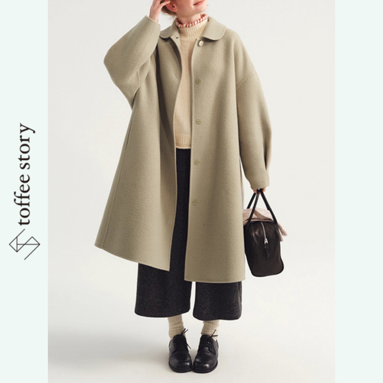 【2color】「冬のひかりを抱いて」ピーターパンカラーロングコート《P0322》