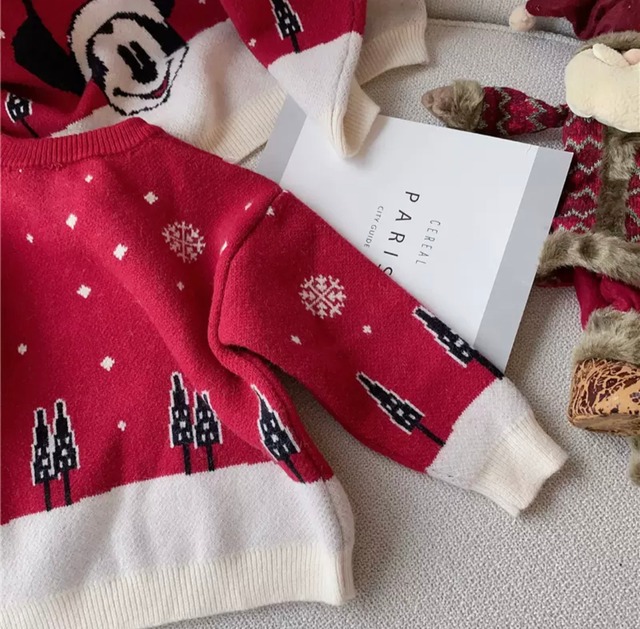 Ksnt1 送料無料 Kids Baby クリスマス Mickey プリントニット ミッキーニット クリスマスミッキー Mickey ニット プルオーバー 親子コーデ 家族コーデ リンクコーデ ミッキートレーナー クリスマスコーデ クリスマスニット Maile