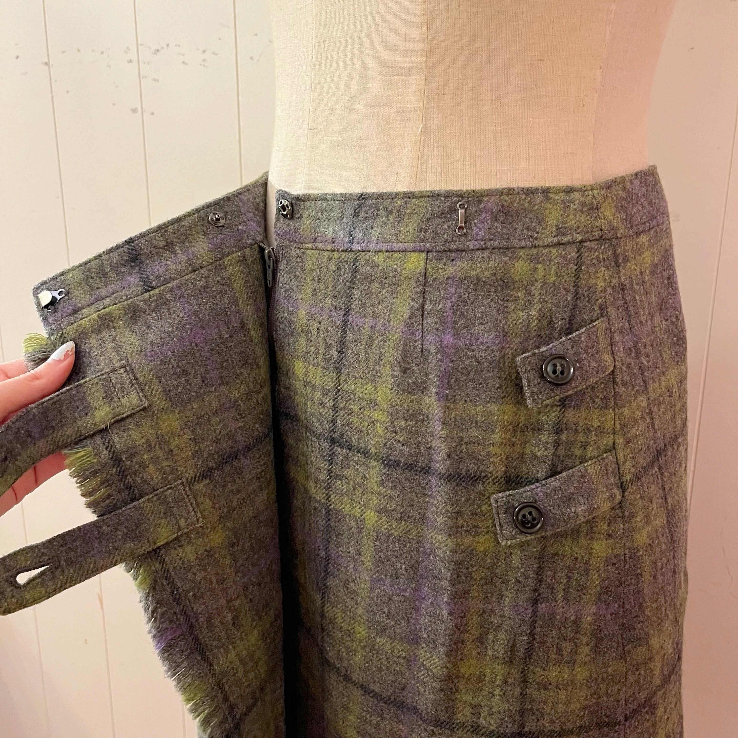 light green check wrap skirt