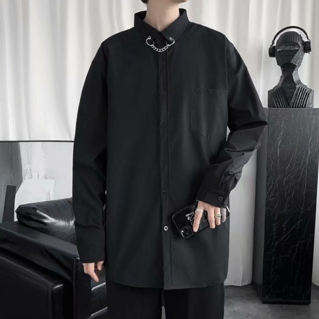 【新品・未使用】チェーン　シャツ　ブラック　カジュアル　シンプル