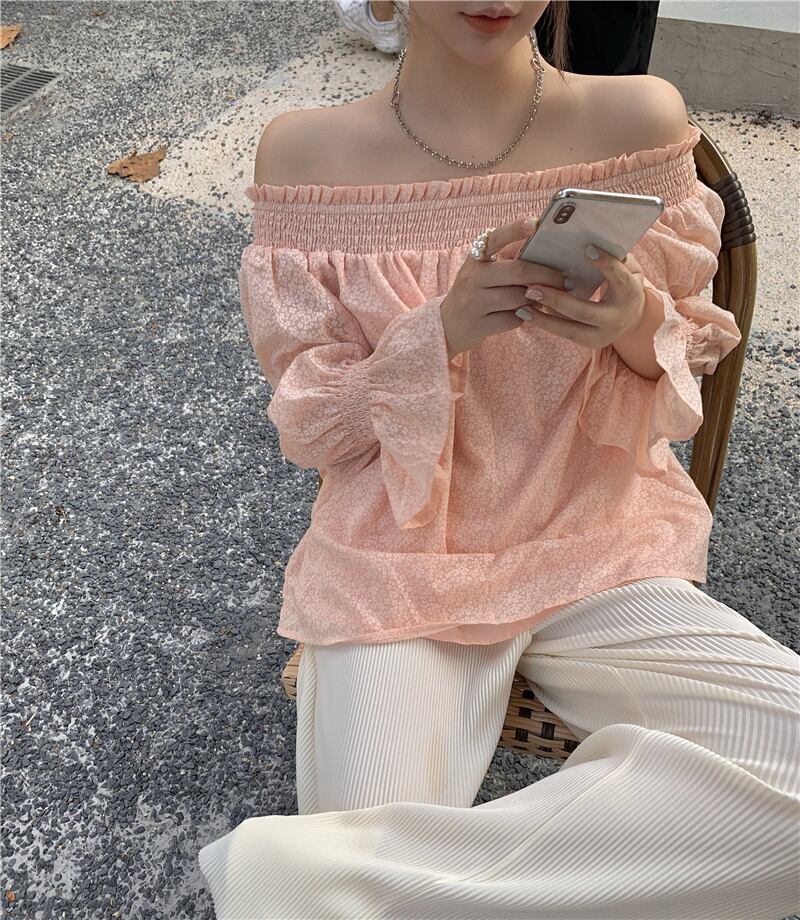 ワンショルダーショートルーズ長袖シャツレディース2020年秋新作シャツデザインニッチピンクトップ ブラックストロベリース74219367340