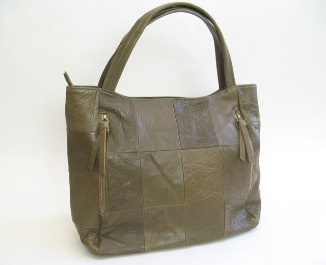 ラム革ヴィンテージ風トートバッグ　本革レザー パッチワークデザインA4OK ブロックラムパッチ　通勤　通学