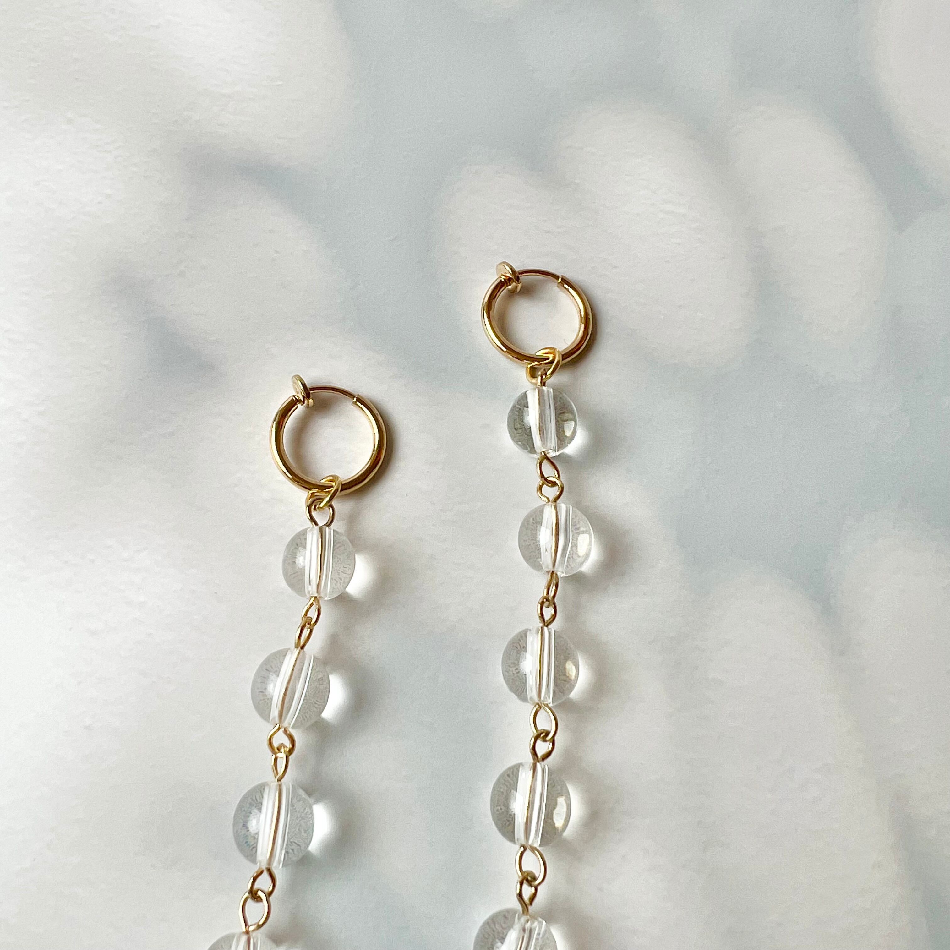 TV着用//クリアビーズロングピアス/イヤリング | Handmade Accessory MU