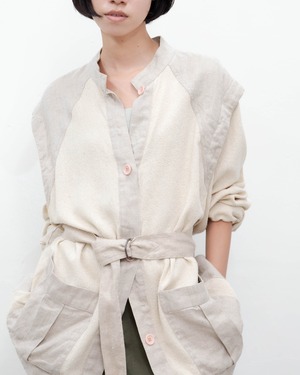 1980s silk × linen wing shoulder safari jacket