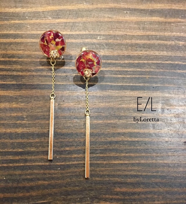 Flower chain stick pierce/earring(Red)