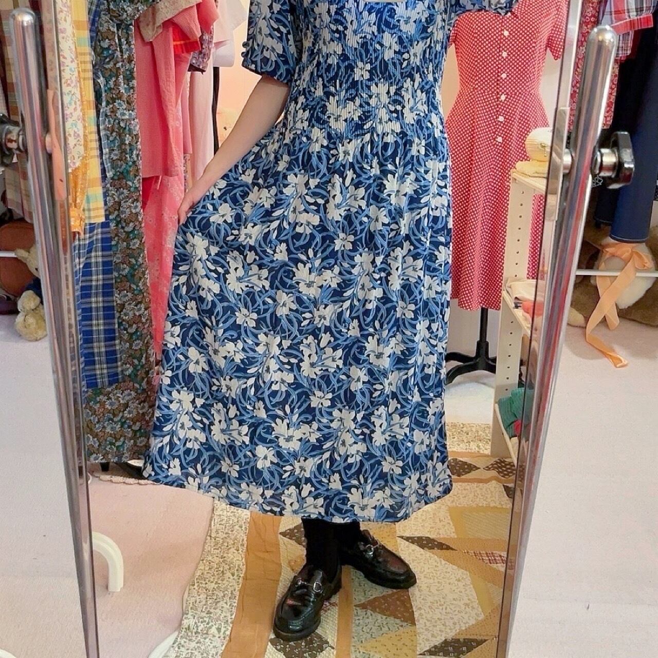 white lily blue pleats one-piece