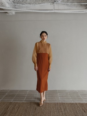 layered organdy dress（brown）