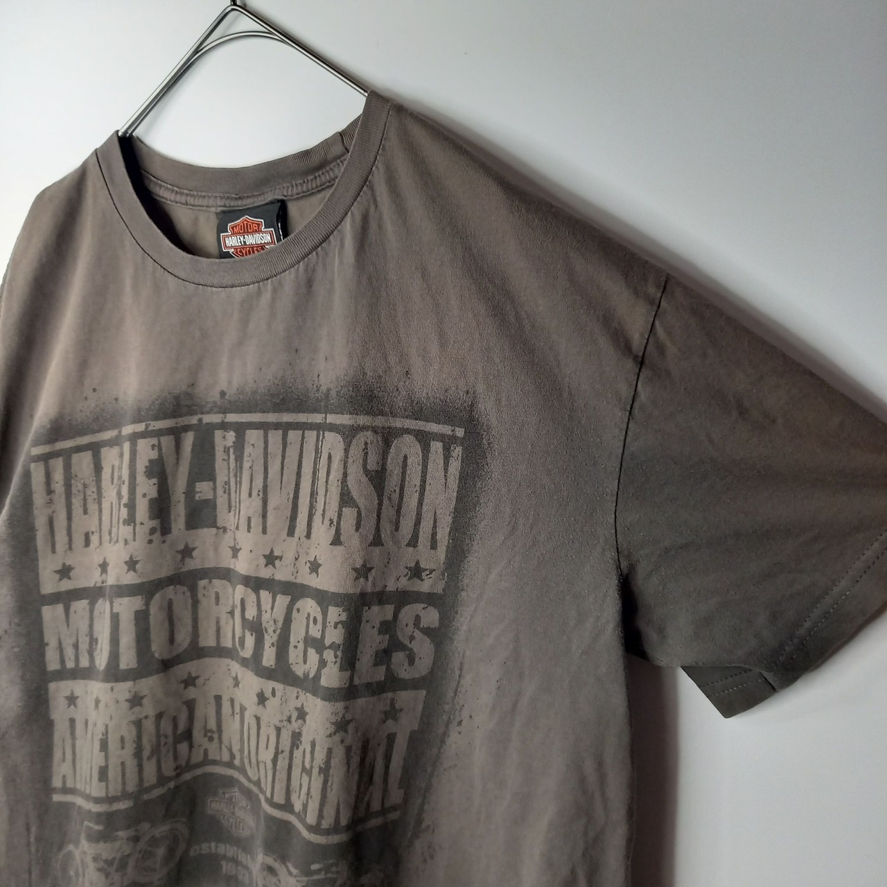 ハーレーダビットソン　クルーネック　プリントTシャツ　ビッグロゴ　カーキ　L