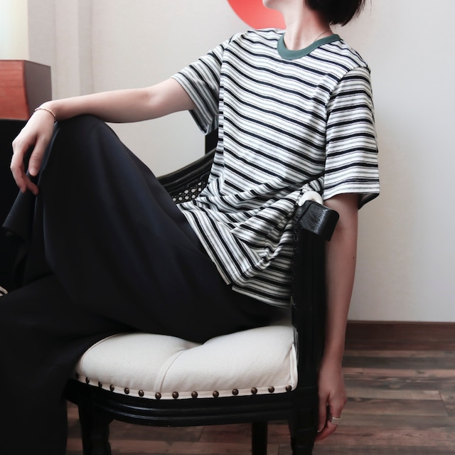 マルチボーダークルーネックTシャツ　A02242
