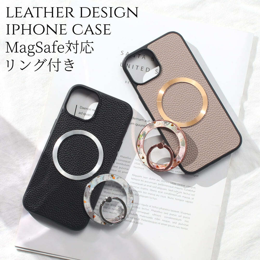 iphone ケース リング付き iphone16 iphone15 iphone14 iphone13 iphone12 pro SE マグセーフ対応 レザー マグネット 花柄 ハート 大人可愛い スリム 16e 16pro 15pro 13mini リング アイフォン 16 15 14 13 12 se3 se2 おしゃれ ラメ メタリック スマホケース 送料無料