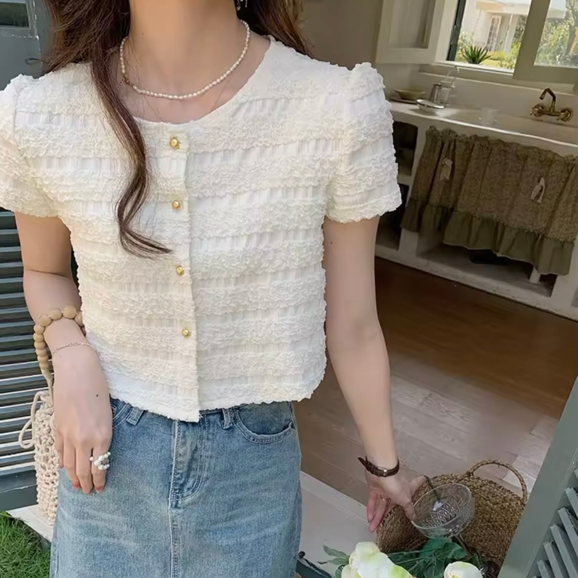 ホイップフリルハーフスリーブシャツ