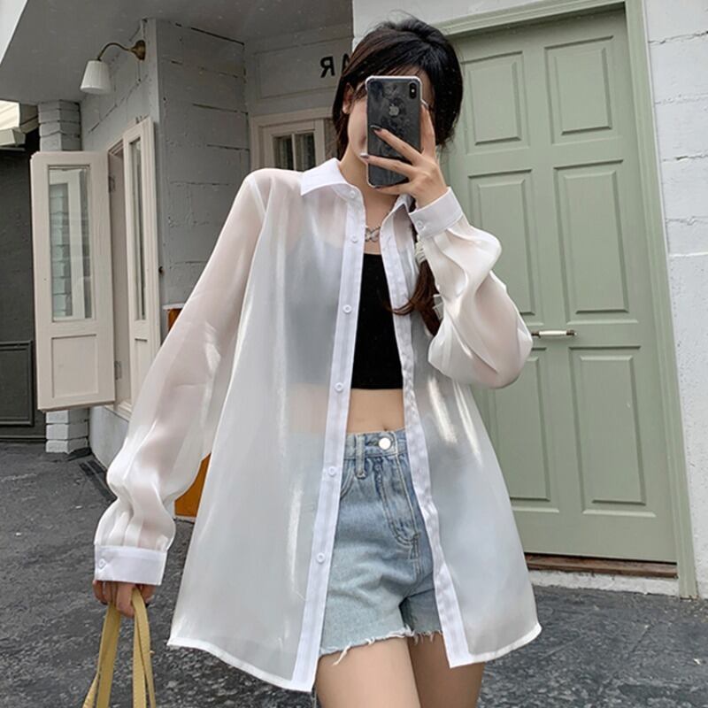 サマールーズシャツ トップス ロング 夏物 YY-ファッション96918257161