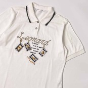 LEONARD SPORT レオナールスポーツ 刺繍 デザイン 鹿の子 半袖 ポロシャツ M/ホワイト レディース