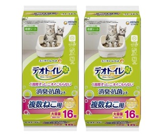 【新着特価】デオトイレ 複数ねこ用ふんわり香る 消臭・抗菌シートナチュラルソープの香り１６枚 2個セット