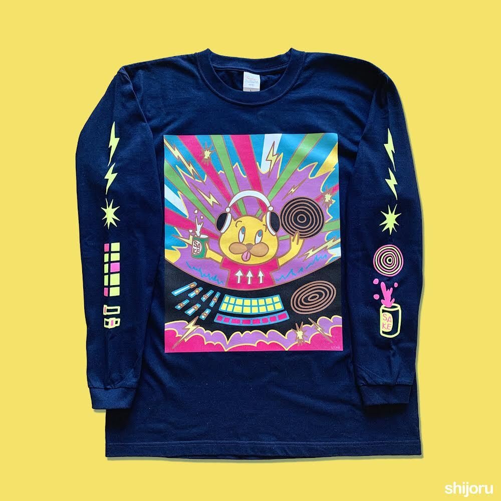 光る！DJくまお ロング Tシャツ/ ネイビー | しじょる