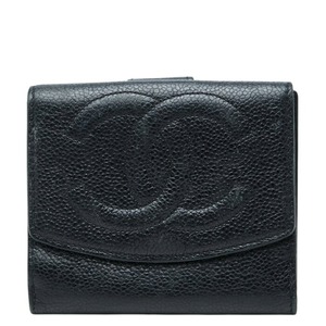 シャネル ココマーク 二つ折り財布 ブラック キャビアスキン レディース CHANEL 中古