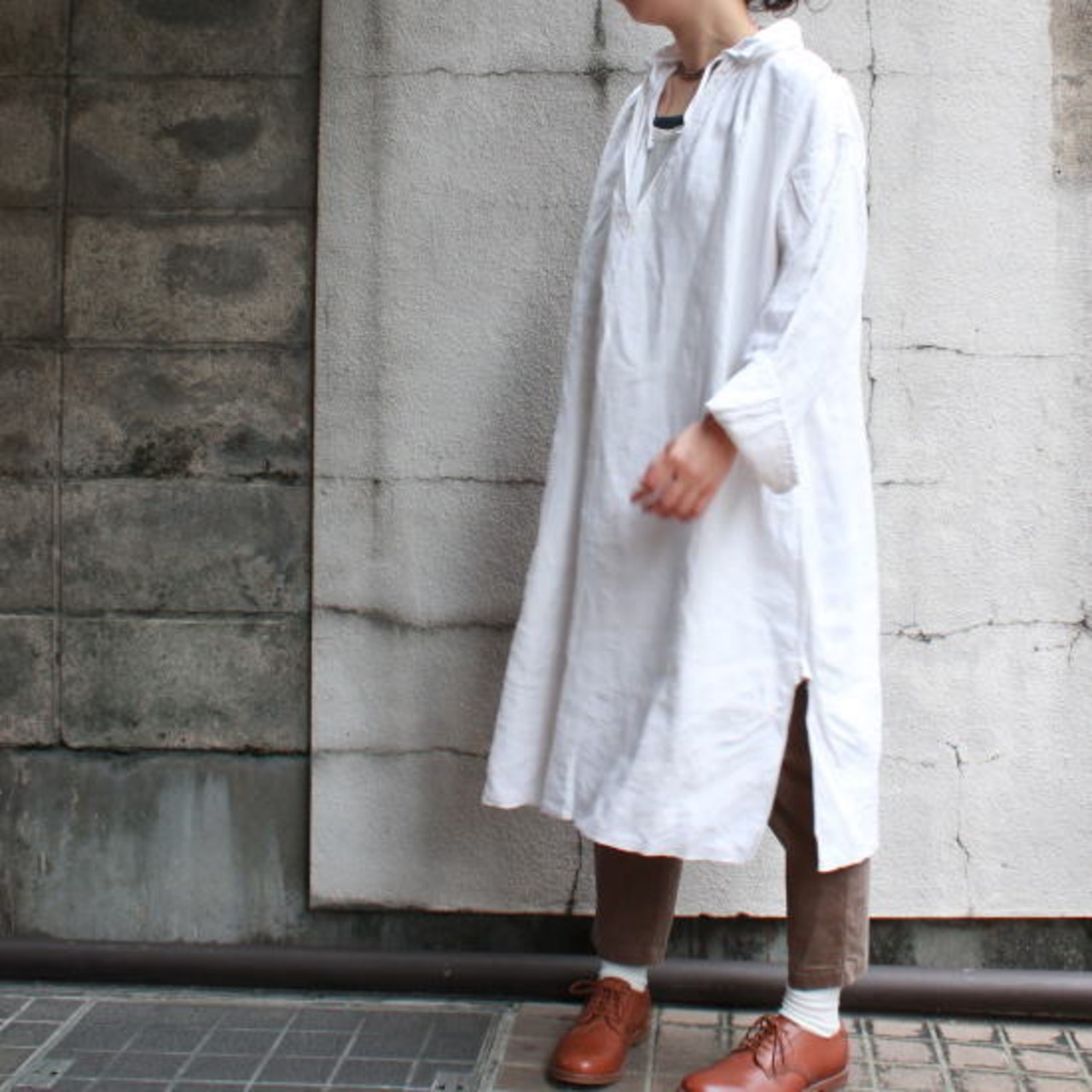 HOPE 1800'sアンティークフレンチリネンリボンロングシャツワンピース