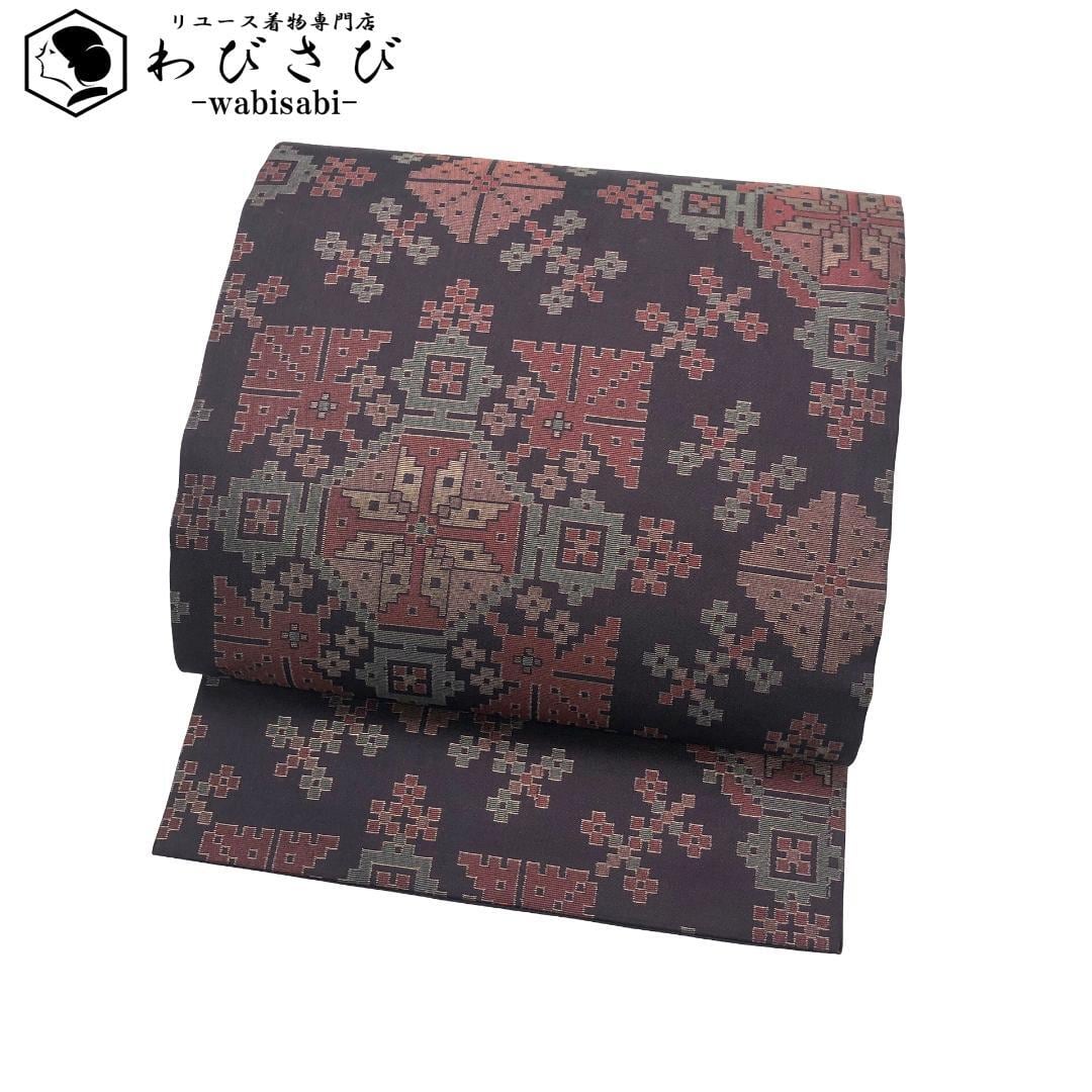 袋帯 美しい霞模様 金銀彩 深滅紫色 ガード加工 O-4396 着物 きもの