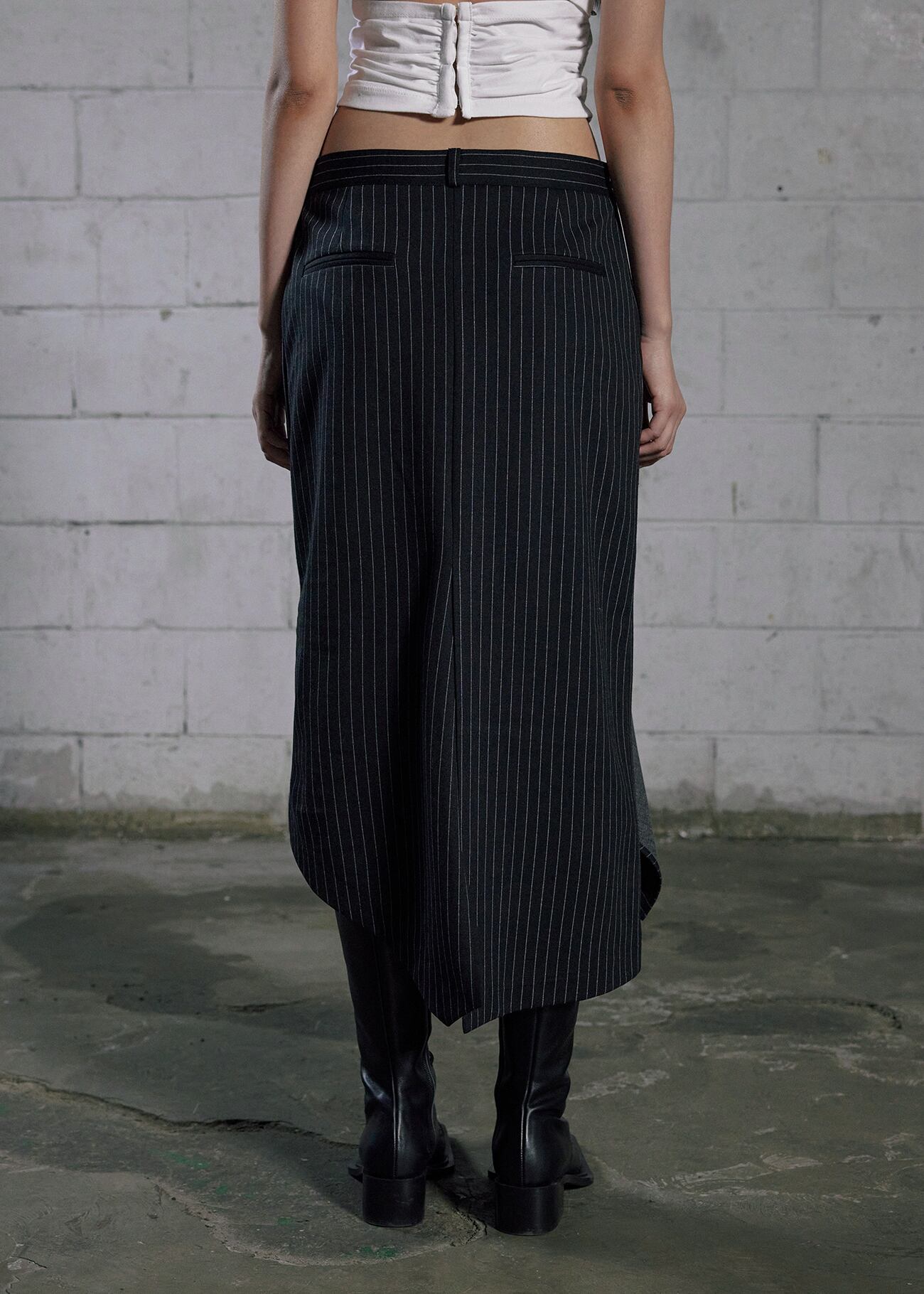 BOHEMIAN SEOUL] UNBALANCED DRAPE SKIRT, STRIPE 正規品 韓国ブランド