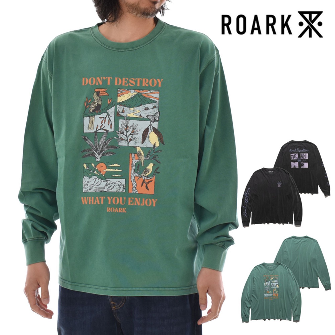 【L ブラック】ロアークリバイバル ROARK REVIVAL Tシャツ "EXPEDITIONS PHOTO" WELL WORN L/S TEE RLTJ1202-BLK