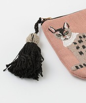ツインキャット刺繍ポーチ 20×15cm