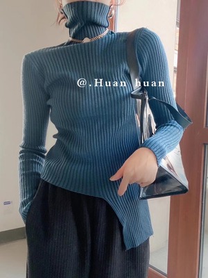 アシメヘム リブタートルネックニット　AJ111-B07