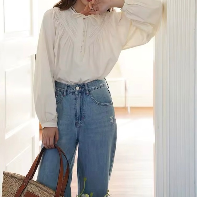 クラシカルリボンタイブラウス