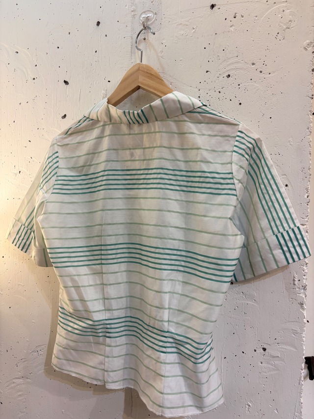 50's mint green monogram strip blouse